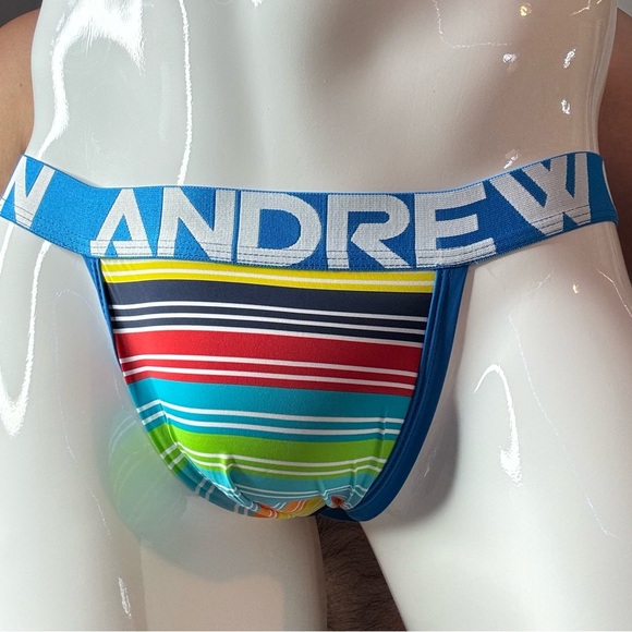 Andrew Christian Blue Jockstrap Vibrant Stripes - Picture 1 of 6